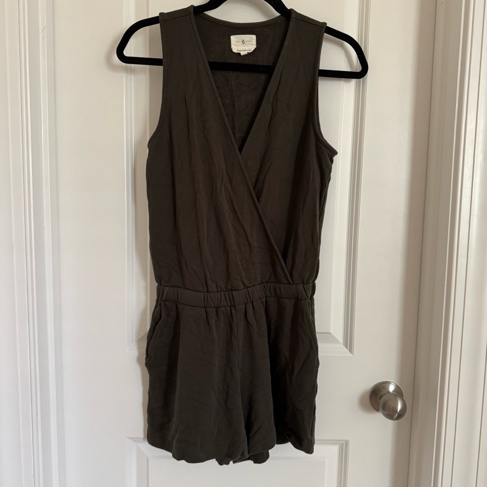 Lou & Grey Signature Soft Plush Olive Green Wrap Romper, XS